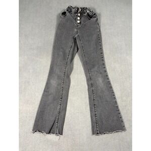 Hippie Girl Flare Jeans 8 Gray Denim Cotton‎ Stretch Elastic Waist Frayed Hem
